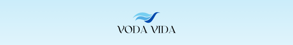 Voda Vida logo featuring the three-part wave symbol and elegant serif lettering, representing clean water, wellness, and premium shower filtration products